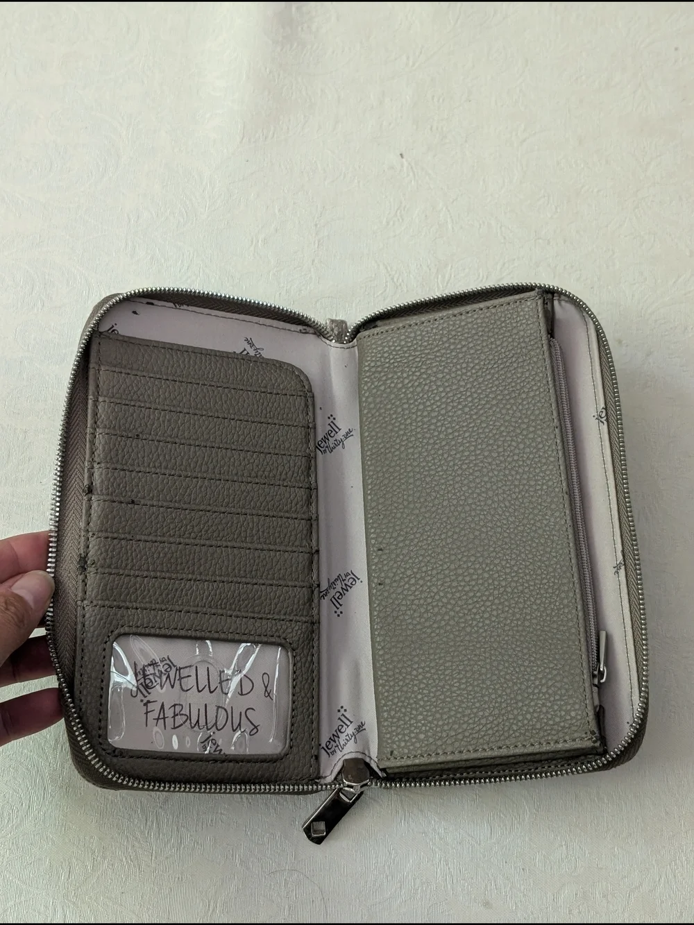 Jewell by Thirty-One Gray Women's Zip-Around Wallet Snake Animal Print Zipper